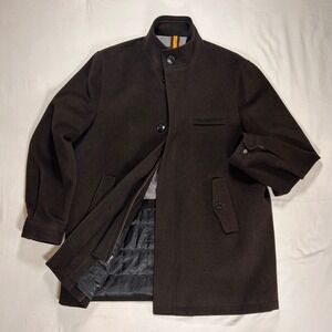Cremieux Mens Wool Car Coat Jacket XL Dark Brown Quilted Lining Zip Button Front